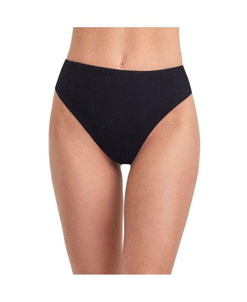 Women's Solid Textured high leg high waist swim bottom