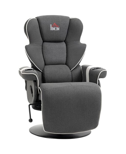 Manual Recliner, Swivel Lounge Armchair with Footrest and Two Cup Holders for Living Room, Black