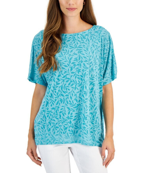 Women's Printed Boat-Neck Split-Sleeve Top, Created for Macy's