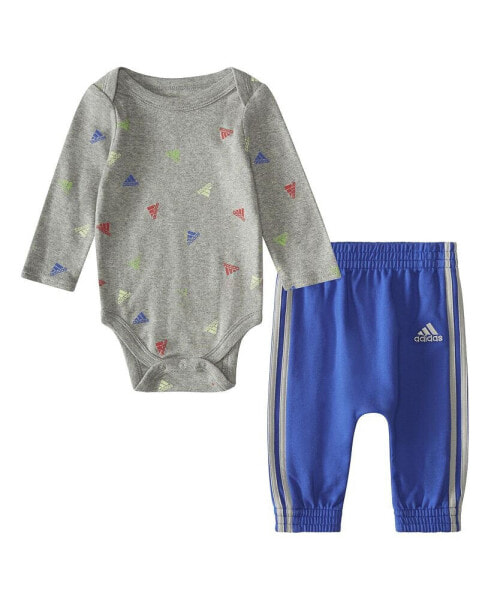 Baby Boys Long Sleeve Printed Bodysuit and Joggers, 2 Piece Set