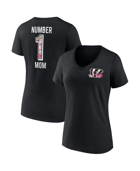 Women's Black Cincinnati Bengals Plus Size Mother's Day #1 Mom V-Neck T-shirt