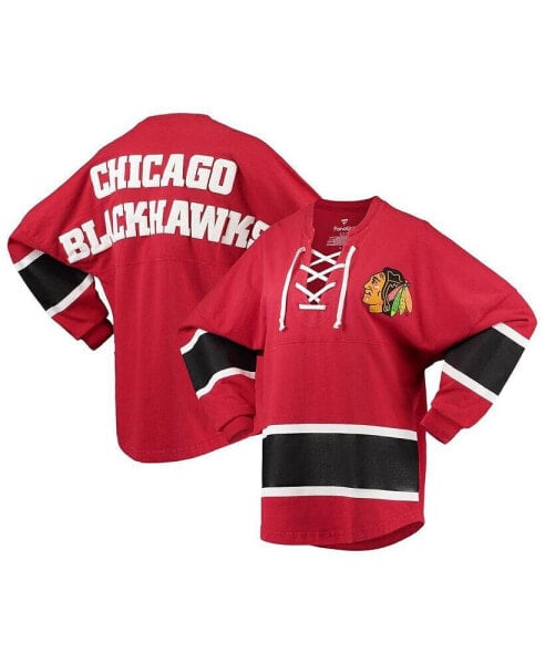 Women's Red Chicago Blackhawks Lace-Up Jersey T-shirt
