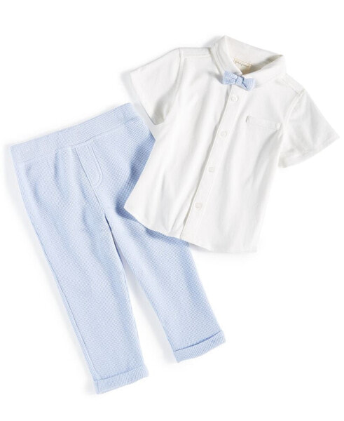Baby Boys Button-Down Bowtie Shirt and Waffle Pants, 2 Piece Set, Created for Macy's