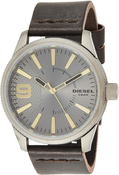 Diesel RASP DZ1843 Men's Watch Leather Strap Stainless Steel 5 Bar Analogue Brown, gray, Strap.