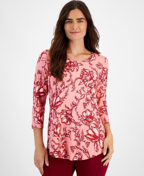 Petite Botanical Toile 3/4-Sleeve Top, Created for Macy's