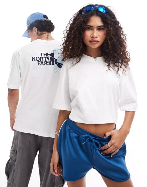 The North Face Expedition Stickers backprint oversized t-shirt in white and blue exclusive to ASOS