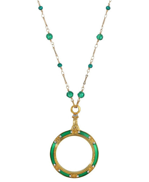 14k Gold-Plated Green Enamel Magnifier with Glass Beads Necklace
