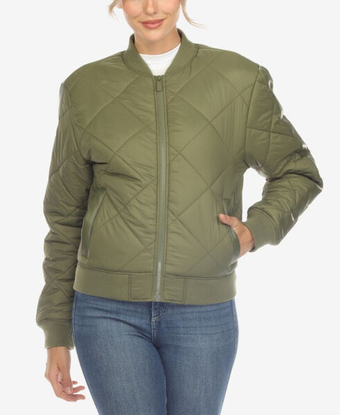 Women's Lightweight Diamond Quilted Puffer Bomber Jacket