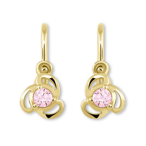 Children´s gold earrings with pink crystal 236 001 00950
