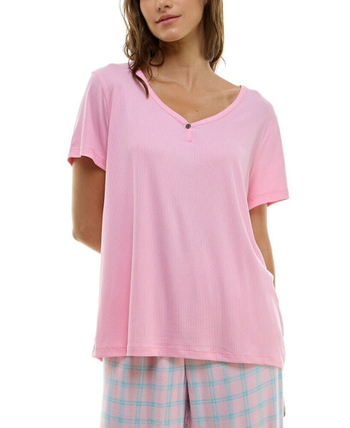 Women's Short-Sleeve Ribbed Henley Sleep Top