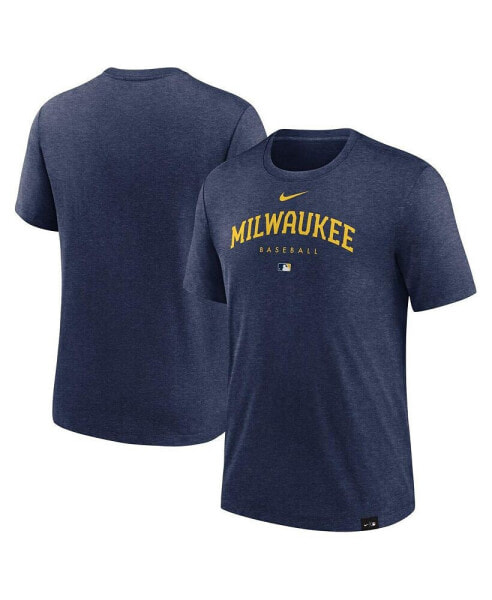 Men's Heather Navy Milwaukee Brewers Authentic Collection Early Work Tri-Blend Performance T-shirt
