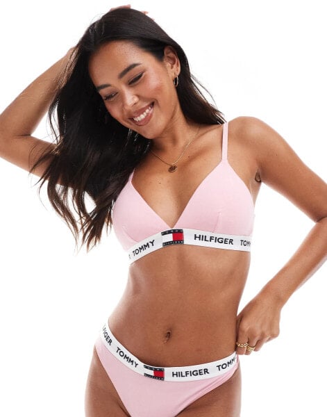 Tommy Hilfiger Heritage Logo Padded Triangle Bra in Light Pink