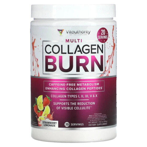 Жиросжигатель Vitauthority Multi Collagen Burn, клубника-лемонад, 7.62 унции (216 г)