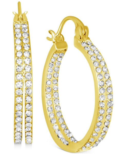 Crystal Small Double Hoop Earrings in Silver-Plate or Gold Plate, 1"