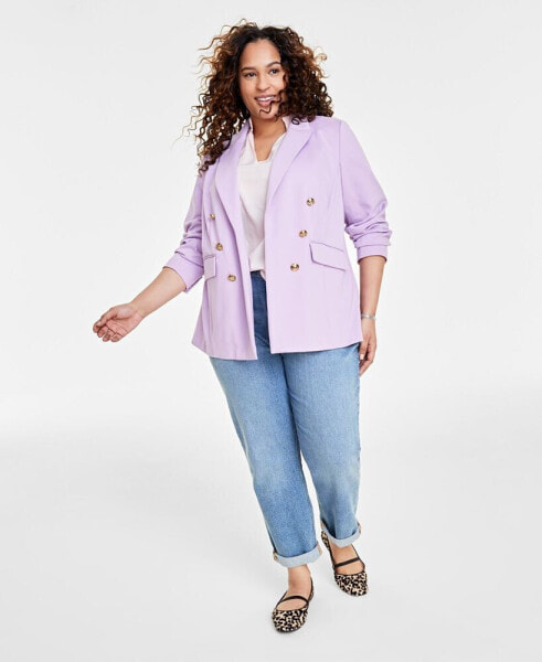 Trendy Plus Size Faux Double-Breasted Ponté-Knit Blazer, Created for Macy's