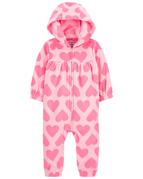 Baby Hearts Hooded Zip-Up Fleece Jumpsuit NB