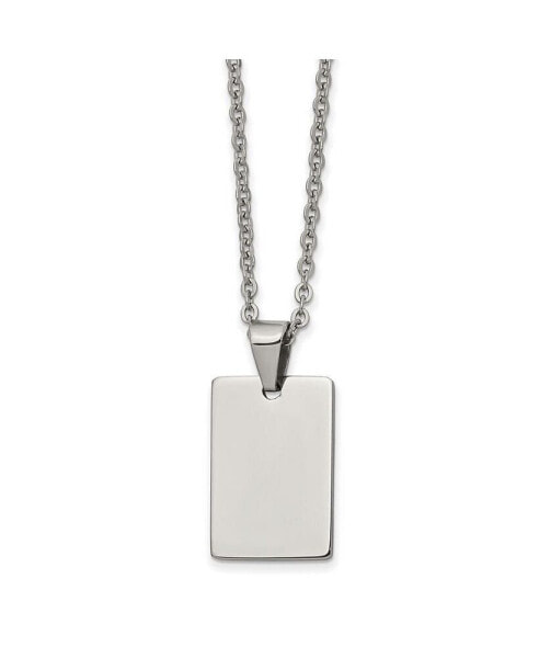 Chisel polished Rectangle Dog Tag on a 18 inch Cable Chain Necklace