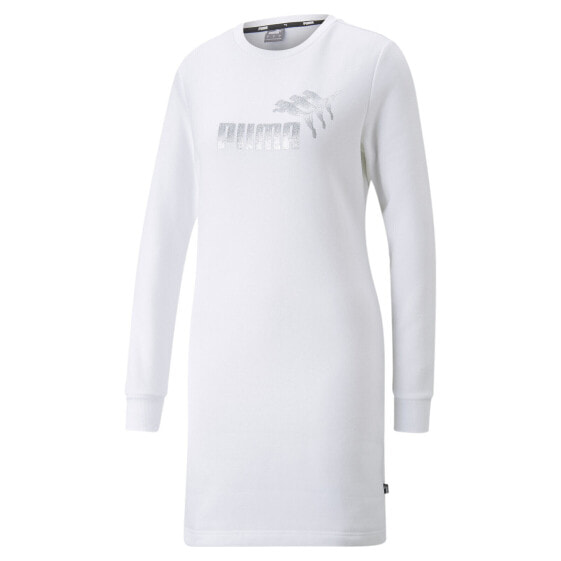Puma Sparkle Crew Neck Long Sleeve Dress Womens White Casual 67399802