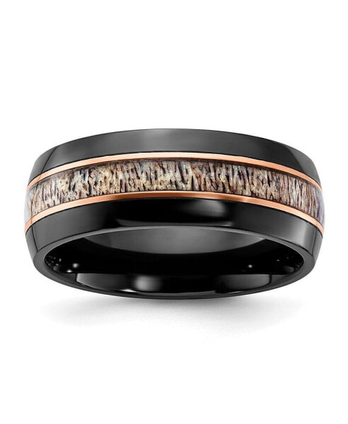 Black Zirconium Polished Rose Antler Inlay Band Ring