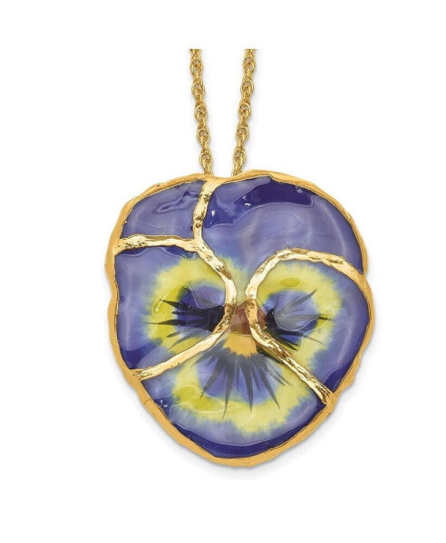 Diamond2Deal 24K Gold-trim Lacquer Dipped Blue Pansy Gold-tone Necklace