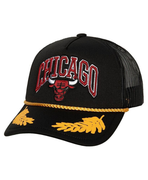 Men's Black Chicago Bulls Hardwood Classics Gold Leaf Mesh Trucker Snapback Hat