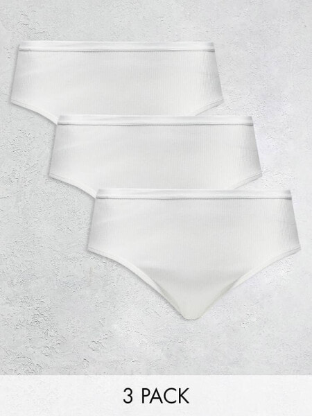 ASOS DESIGN Curve 3 pack ribbed briefs in white