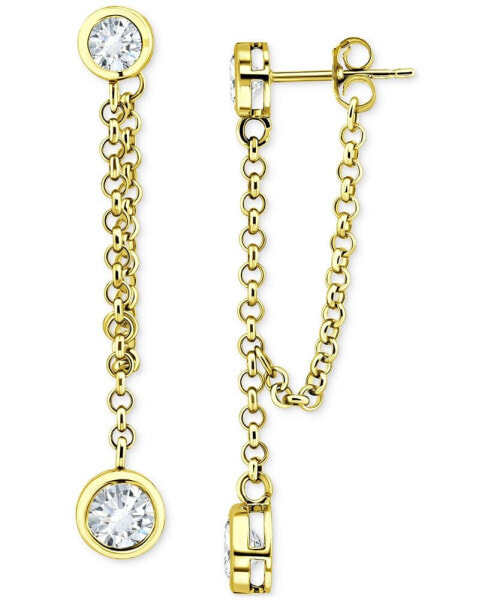 Cubic Zirconia Bezel Chain Front to Back Drop Earrings in 18k Gold-Plated Sterling Silver, Created for Macy's