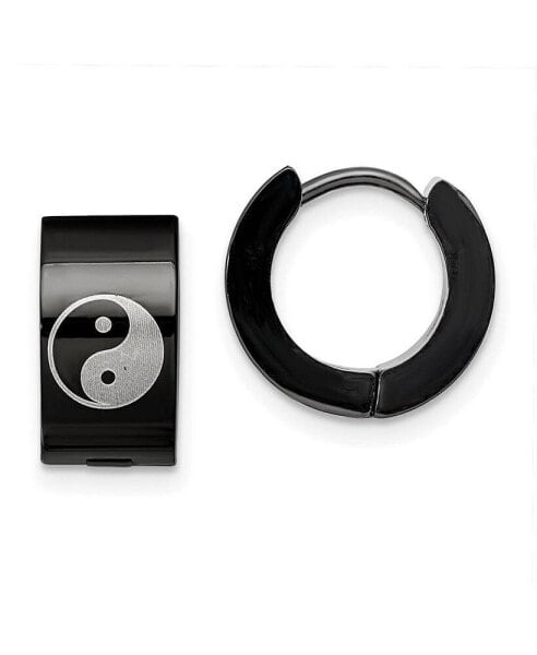 Stainless Steel Black plated Hinged Hoop Yin Yang Earrings