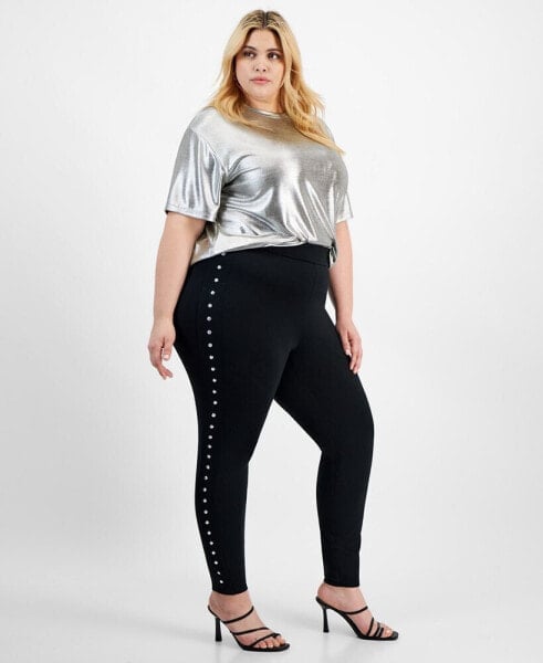 Plus Size Side-Studded Leggings, Created for Macy's