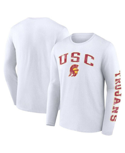 Men's White USC Trojans Distressed Arch Over Logo Long Sleeve T-shirt