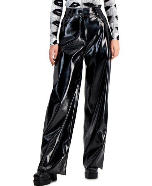 Women's High-Shine Faux-Leather Wide-Leg Pants