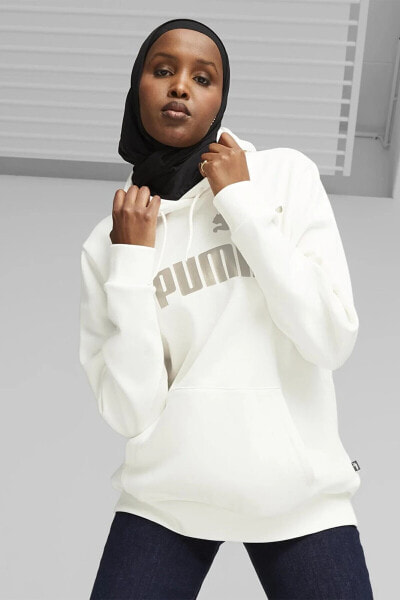 ESS+ Metallic Logo Hoodie Beyaz Kadın Sweatshirt
