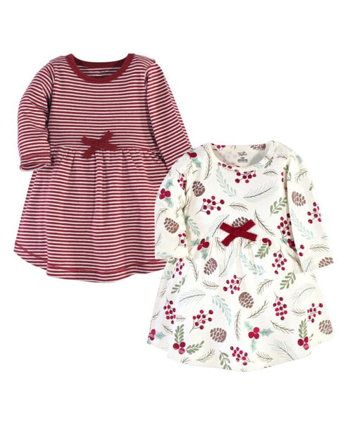 Infant Girl Organic Cotton Long-Sleeve Dresses 2pk, Holly Berry