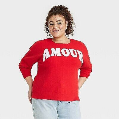 Women's Amour Graphic Sweater - Red 2X
