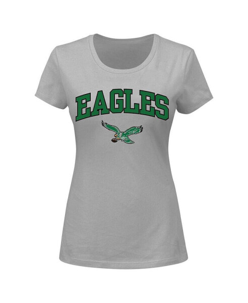 Women's Gray Philadelphia Eagles Plus Size Arch Over Logo T-shirt