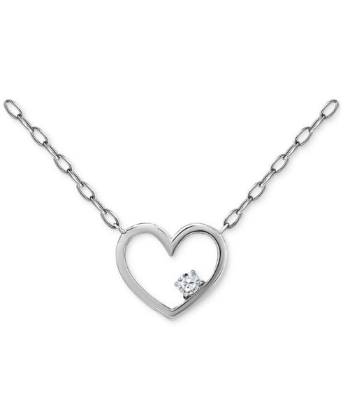 Cubic Zirconia Accent Open Heart Pendant Necklace in Sterling Silver, 16" + 2" extender, Created for Macy's