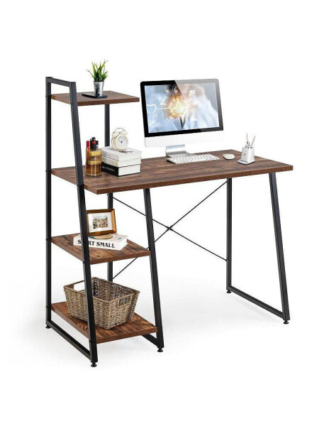 Compact Computer Desk Workstation with 4 Tier Shelves for Home and Office