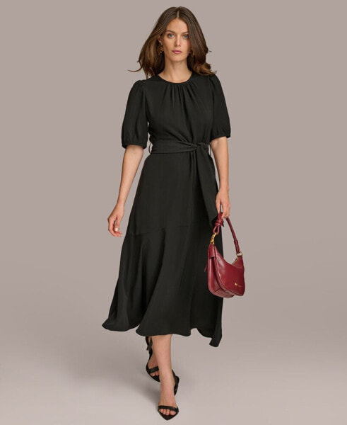 Donna Karan Women's Puff-Sleeve Belted A-Line Dress