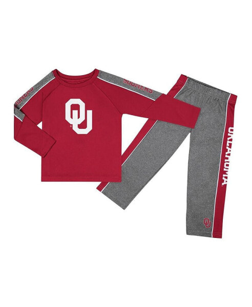 Toddler Boys Crimson, Heather Gray Oklahoma Sooners Logo Raglan Long Sleeve T-shirt and Pants Set
