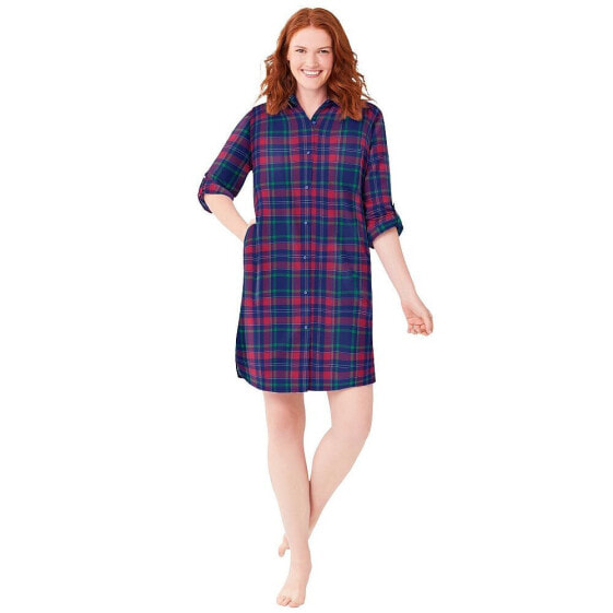 Plus Size Plaid Flannel Button-Front Sleepshirt