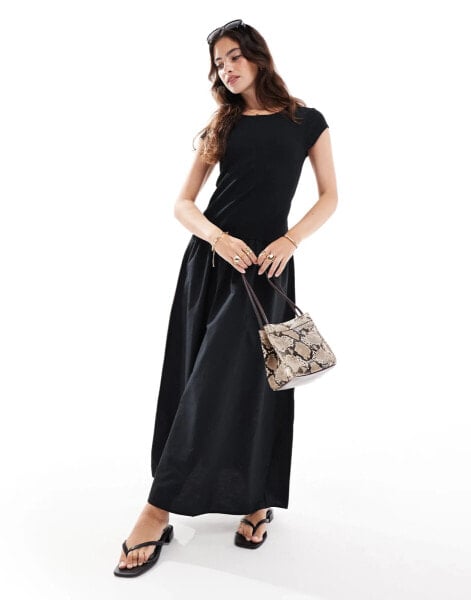 Mango drop waist midi t-shirt dress in black