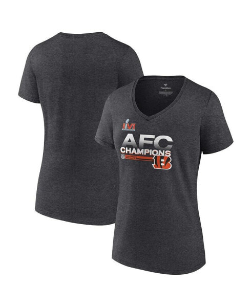 Women's Heathered Charcoal Cincinnati Bengals 2021 AFC Champions Locker Room Trophy Collection V-Neck T-shirt