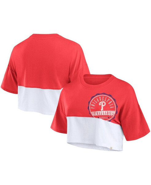 Branded Women's Red/White Philadelphia Phillies Color Split Boxy Cropped T-Shirt