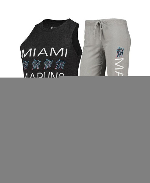 Women's Gray, Black Miami Marlins Meter Muscle Tank Top and Pants Sleep Set