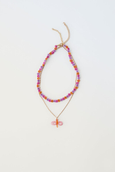 Набор из двух ожерелий с цветами, стрекозой и бусинами ZARA