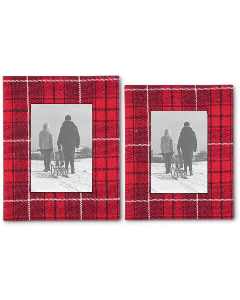 K&K Interiors, Inc. Set Of 2 Red Black & Cream Plaid Photo Frames Red