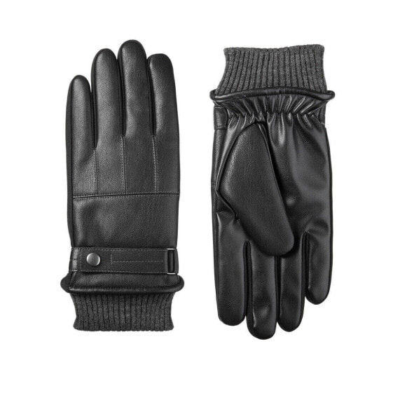 Isotoner Mens Faux Leather Sleek Heat Winter Gloves - 70161