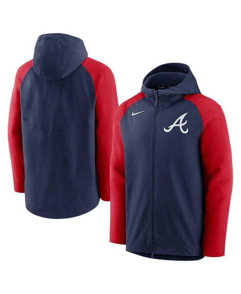 Men's Navy and Red Atlanta Braves Authentic Collection Full-Zip Hoodie Performance Jacket