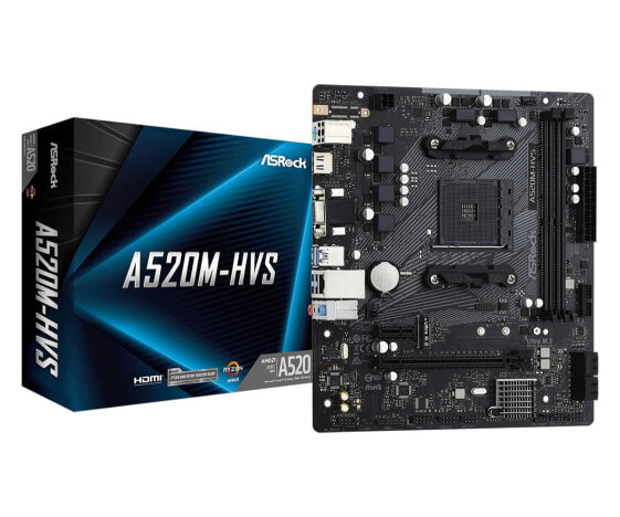 Материнская плата Asrock A520M-HVS - AMD - Socket AM4 - 3rd Generation AMD Ryzen™ 3 - 3rd Generation AMD Ryzen 5 - 3rd Generation AMD Ryzen™ 7 - 3rd... - DDR4-SDRAM - 64 GB - DIMM
