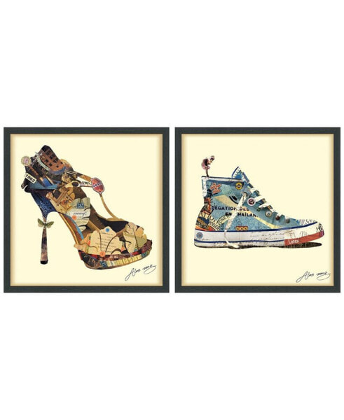 High Heeled Top Sneaker Dimensional Collage Framed Graphic Art Under Glass Wall Art, 25" x 25" x 1.4"